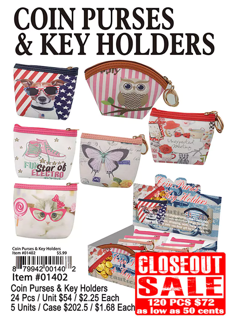 Coin Purses and Keychain - Closeout 120 Pcs.